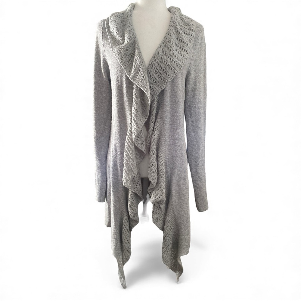 Elegant Apt. 9  Gray Lacy Ruffle Open Front  Cardigan Size Medium
